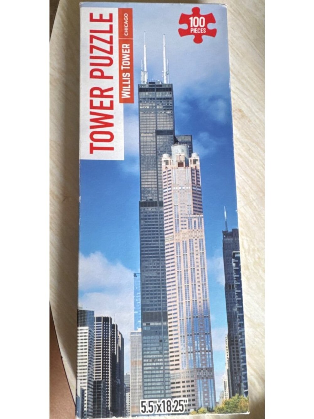 Willis Tower Chicago 100-Piece Tower Puzzle 5.5"x18.25" Sky & Cityscape Design
